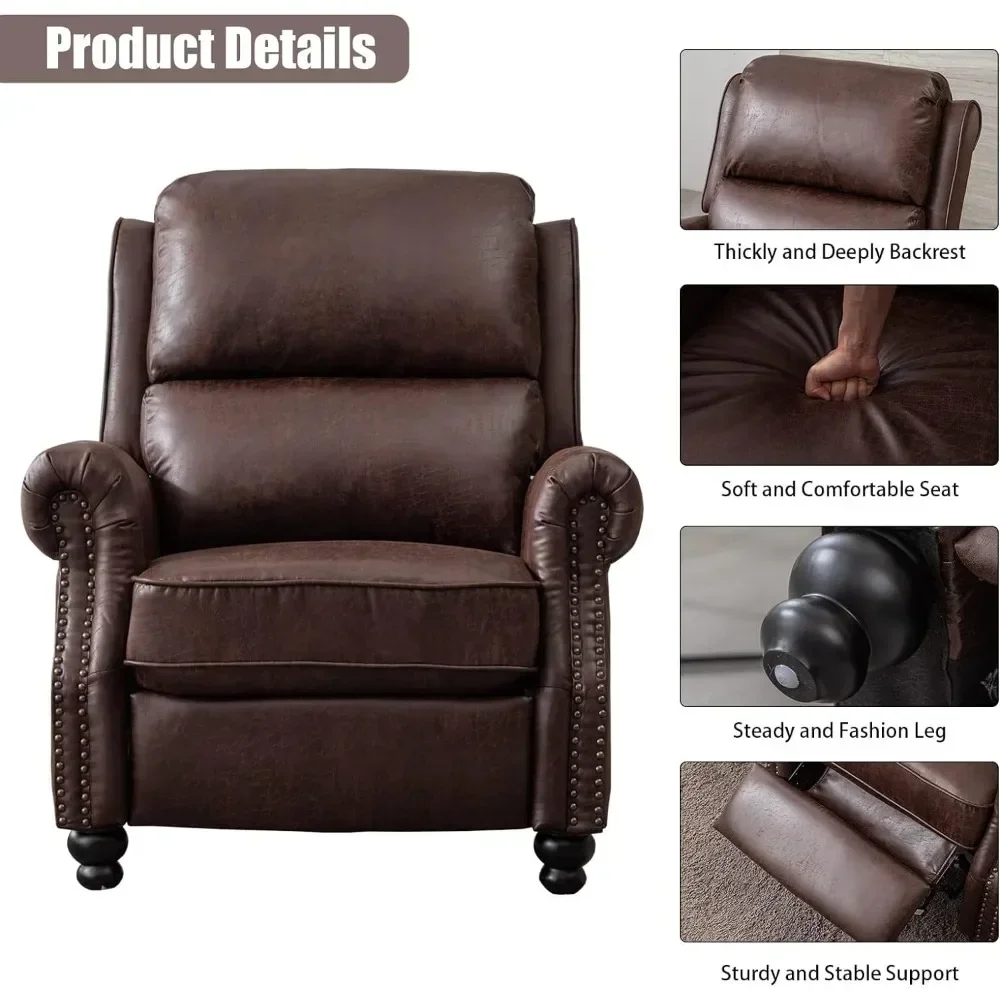 Living Room Chairs Leather Armchair Push Back Recliner with Rivet Decoration Single Sofa Accent Chair for Living Room Chairs