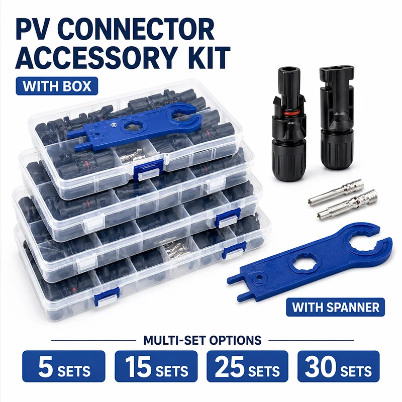 5/15/25/30 Sets 1000V 30A Solar Panel Connector Kit Male Female PV Cable Plugs with Crimp Pins Assembly Wrench and Organizer Box