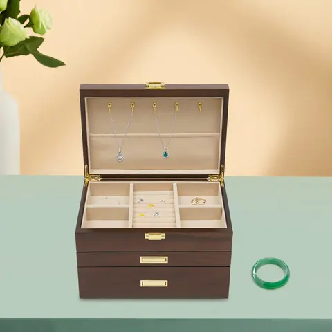 lager svart valnöt smyckeskrin modern örhängen ringar halsband armband arrangör julklappar födelsedagspresenter 12 best sales valnötslåda - №6