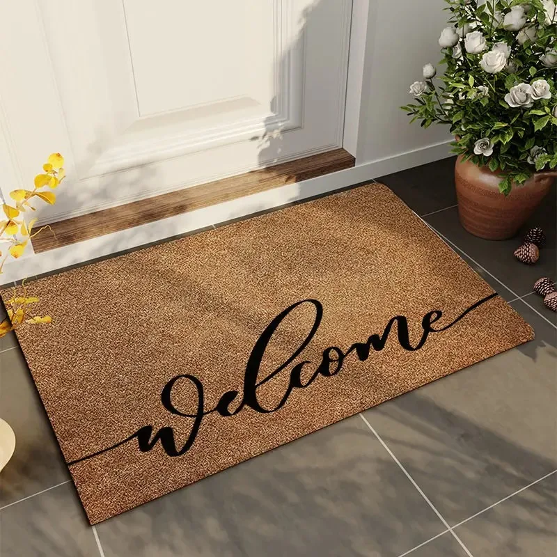 Simple Cursive Welcome Mat Rug Classic Entryway Decor Stylish Front Door Ornament Elegant Entrance  Outdoor Household Space