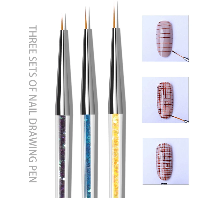 Set Lovertjes Nail Art Tekening Pen Nail Art Pen Kleur Schilderij 3d Tips Acryl Uv Gel Borstels Ontwerp Manicure Tools