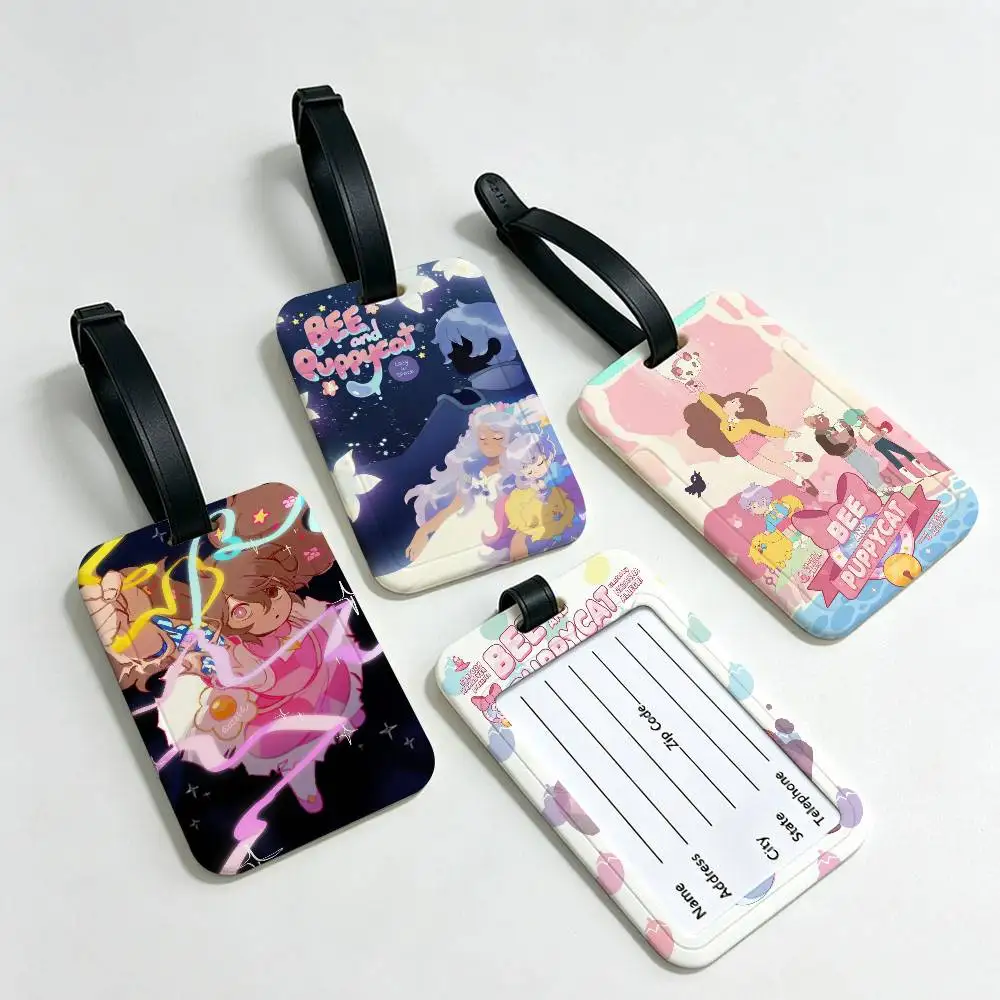 Bee And Puppycat Anime Waterproof PVC Baggage Tag With Info Card Anti lost Identification Tag For Luggage School Backpack