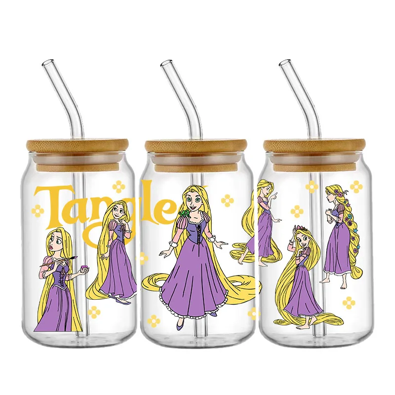 Cartoon Sticker Prinses Serie Wasbaar 16oz UV DTF Cup Wrap Transfer Stickers Aangepaste DIY Mok Decal Sticker