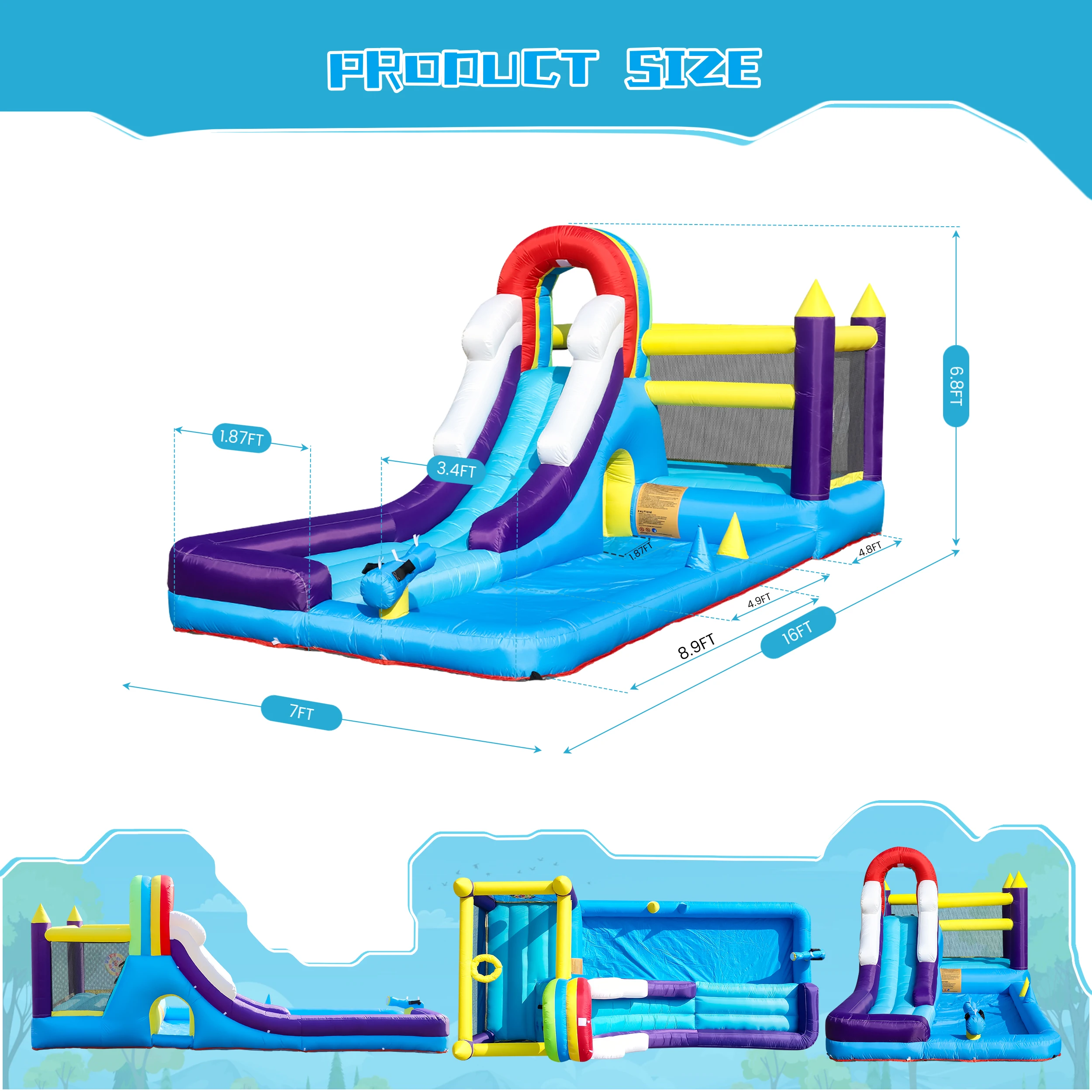 Casa gonfiabile per rimbalzo con scivolo d'acqua da 16 piedi con piscina antispruzzo per parco giochi commerciale per bambini in cortile