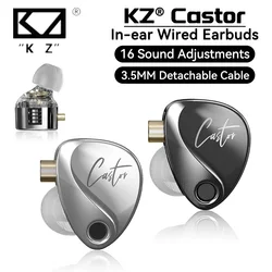 KZ Castor In Ear HiFi Earphone 2DD Dynamic Tunable Balanced Armature Headphone 3.5mm Detachable Cable Monitor Cancelling Earbuds