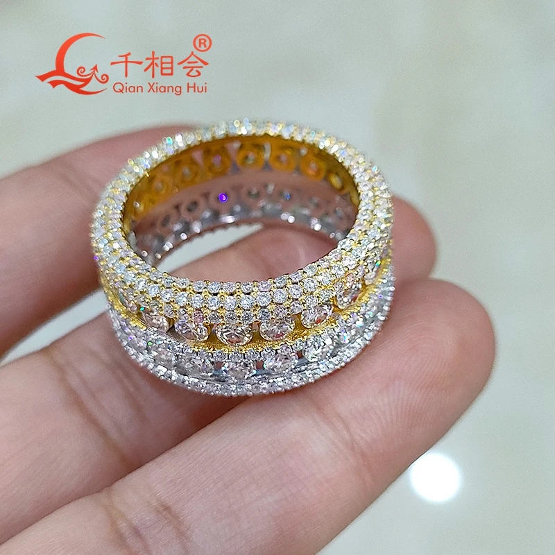 Imagem -04 - Anel Moissanite Redondo Brilhante para Homens e Mulheres Cor Dupla Amarelo e Prata Três Completos Noivado Jóias para Casamento 118 mm