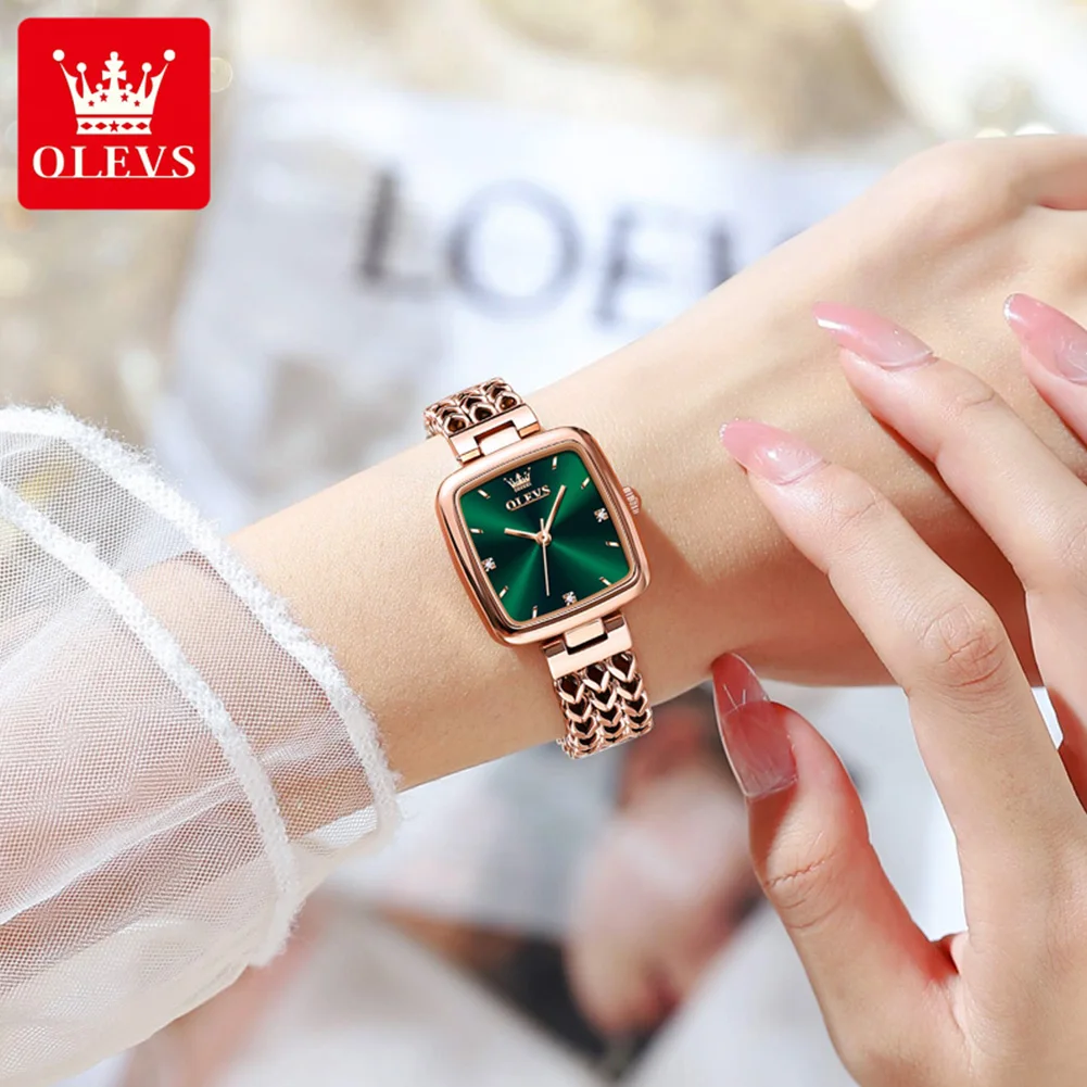 OLEVS-Reloj de pulsera de cuarzo de acero inoxidable para mujer, accesorio elegante, resistente al agua, con certificación Original, 9951