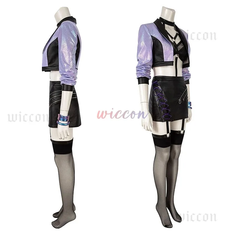 2025 22 게임 LOL S10 코스프레 여성 섹시 KDA 올아웃 이블린 의상 할로윈 브라 스커트 풀세트