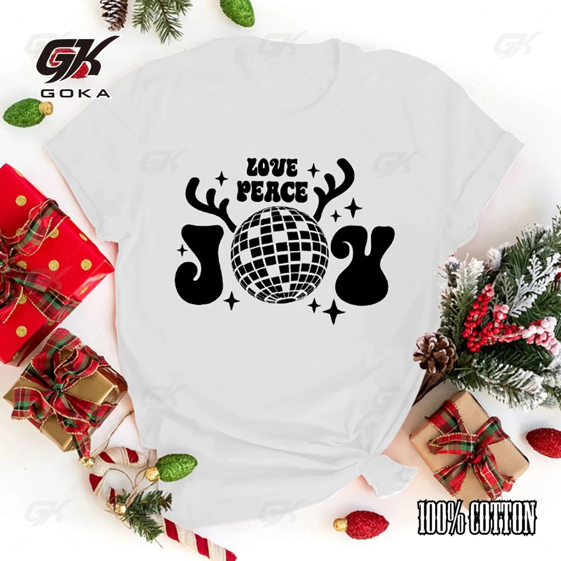 Women Fashion Christmas Love Peace Joy Letter Print Cotton T Shirt Unisex Casual  Harajuku Short Sleeve Round Neck Shirts Tees