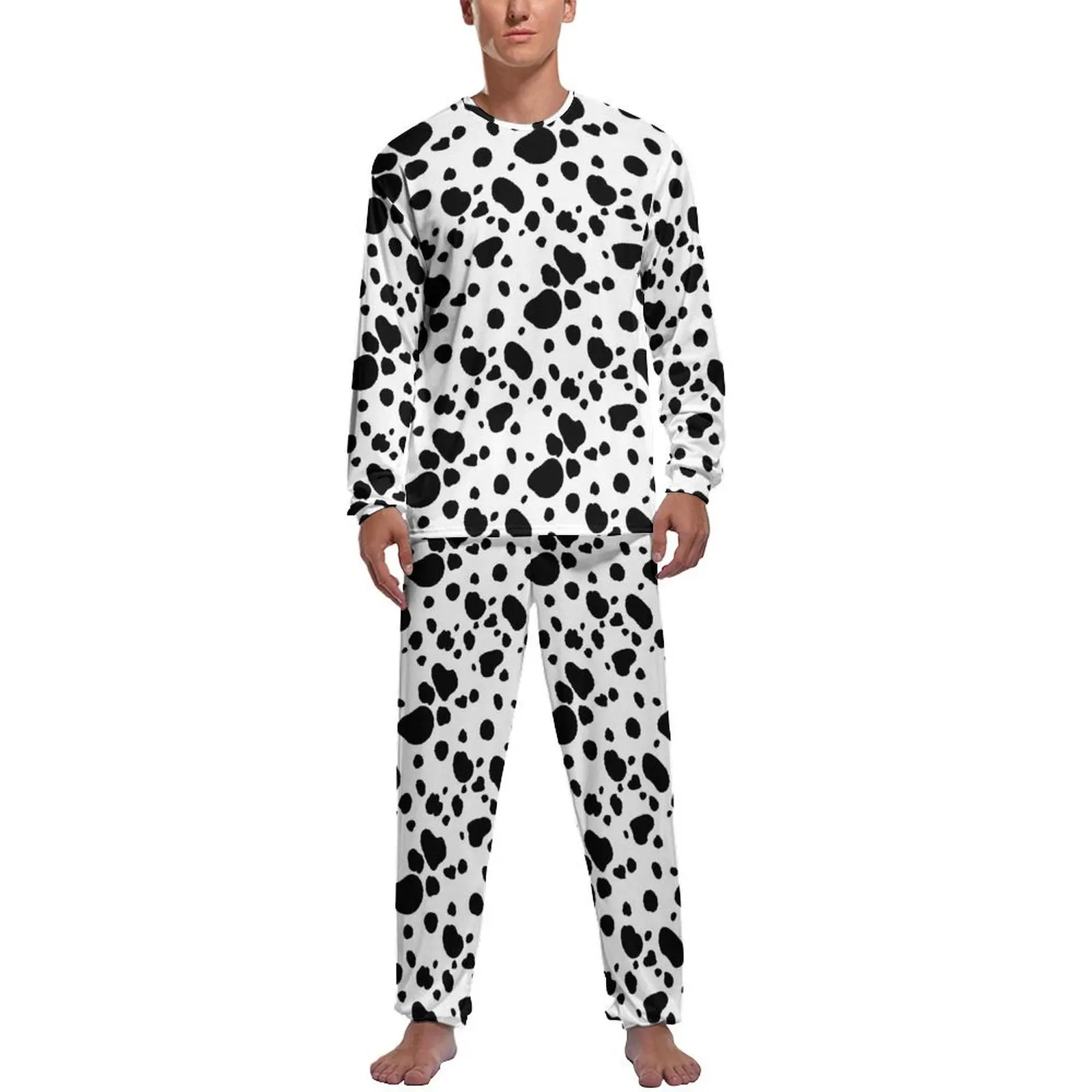 

Dalmatian Dots Pajamas Daily 2 Pieces Cute Animal Print Kawaii Pajamas Set Men Long Sleeve Casual Custom Home Suit