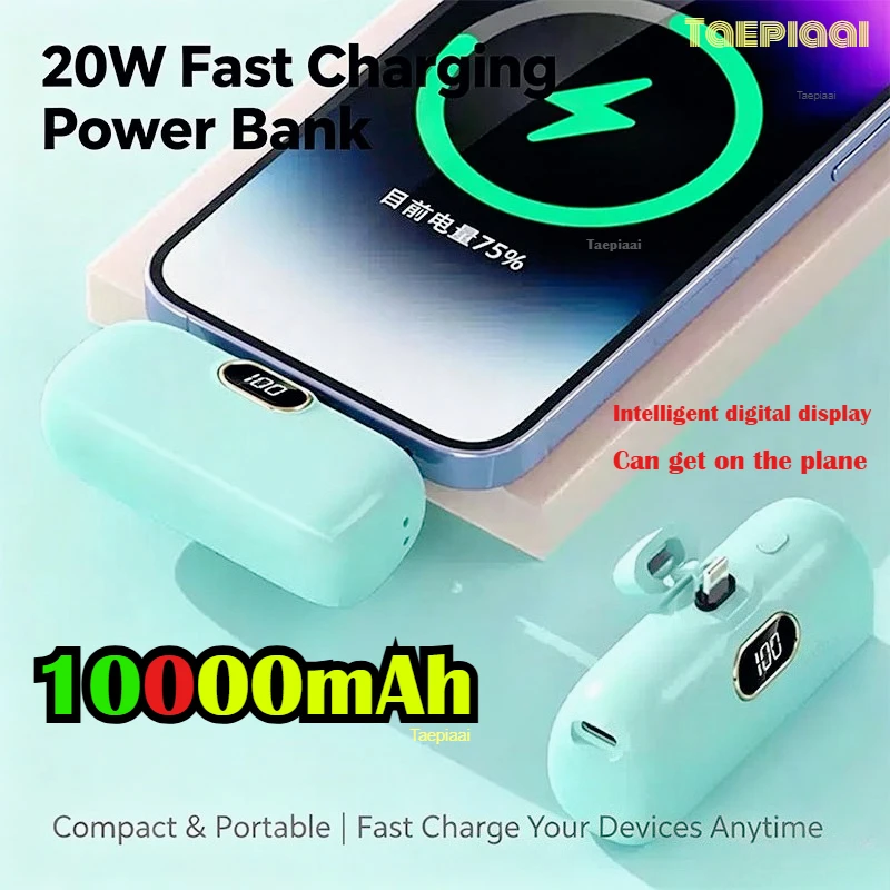 

Taepiaai Mini PowerBank 10000mAh PowerBank QC PD Fast Charging for IPhone 15 14 13 Batterie Externe Portable Charger for Xiaomi