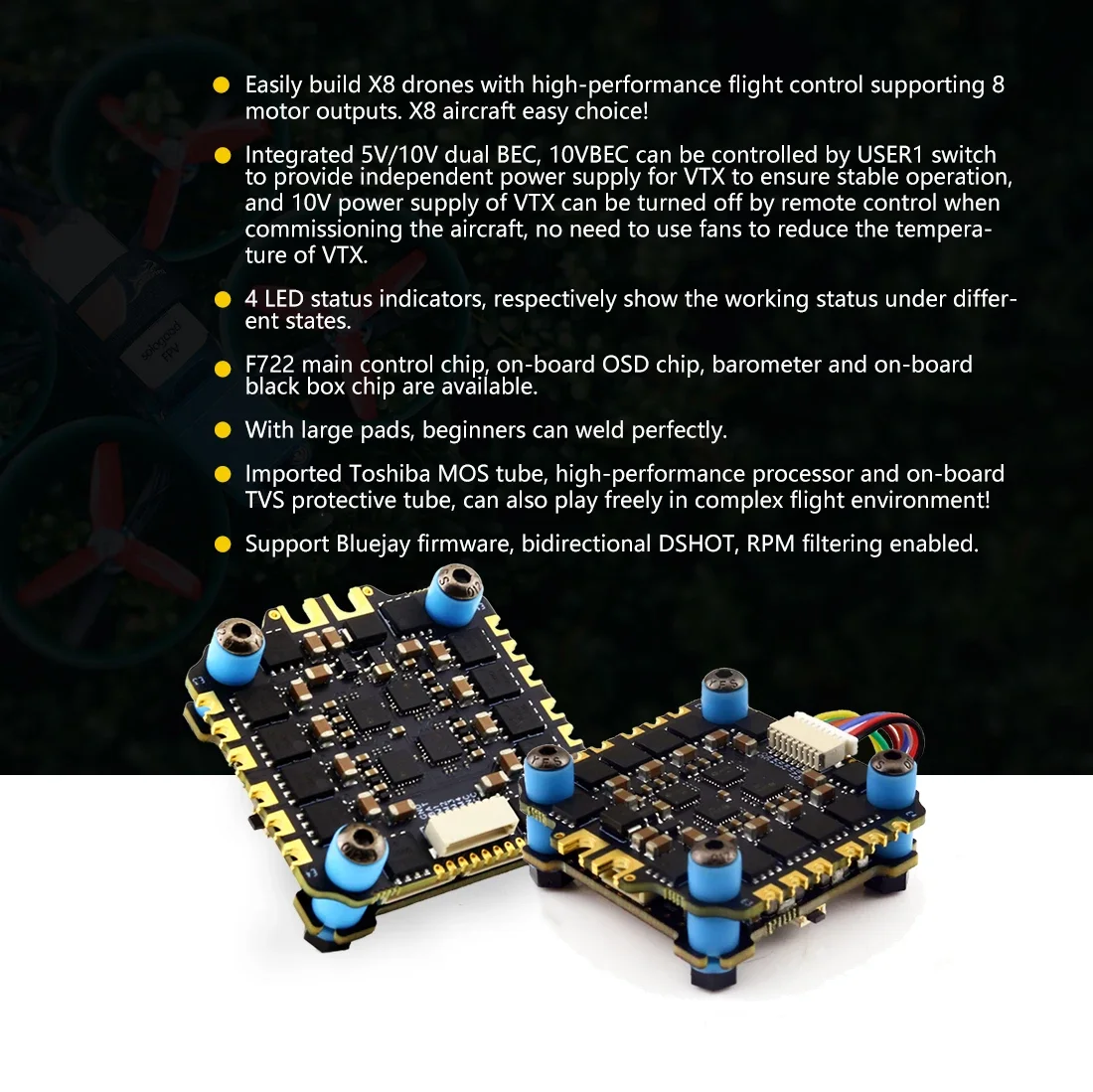 SoloGood F722 Stack ICM42688P F722 Flight Controller BLHELI_S 60A 4in1 ESC 30.5X30.5mm 2-6S for FPV Freestyle Drones Parts