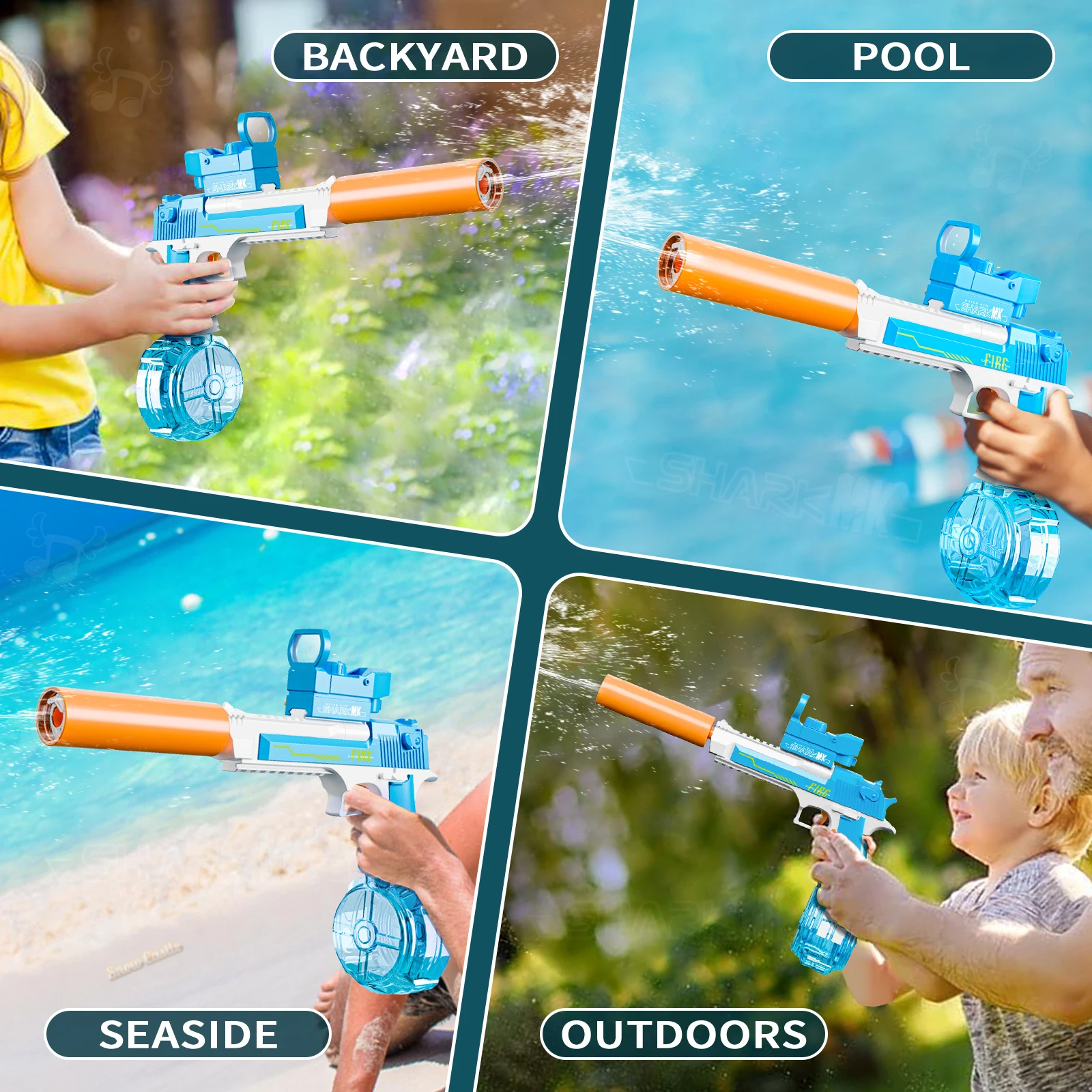Pistola ad acqua elettrica per adulti e bambini, potente pistola automatica per schizzi, grande capacità, giocattolo da spiaggia per tiro a lunga distanza