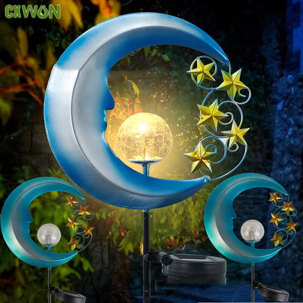 Stars Blue Moon Solar Lighs Outdoor Solar Powered Landscape Light Ramadan Decoration Glass Globe Led Waterproof Garden Lighting