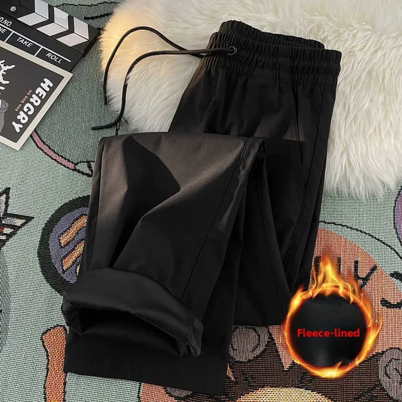 

Мужские утепленные повседневные брюки на флисовой подкладке, осенне-зимние, в уличном стиле, свободные, прямого кроя, базовые, модные, молодежные