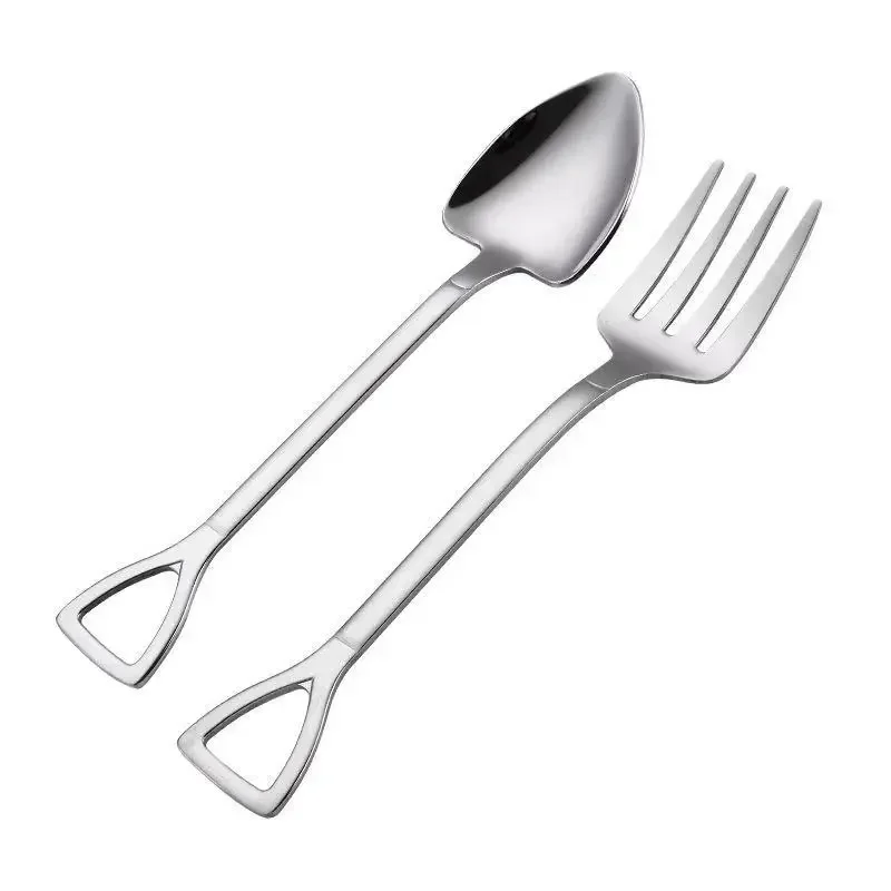 Large Size 15.5cm Creative Shovel Shape Spoon Fork Stainless Steel Shovel Spoon Fork Set Meal Dessert Specialty Forks Tableware