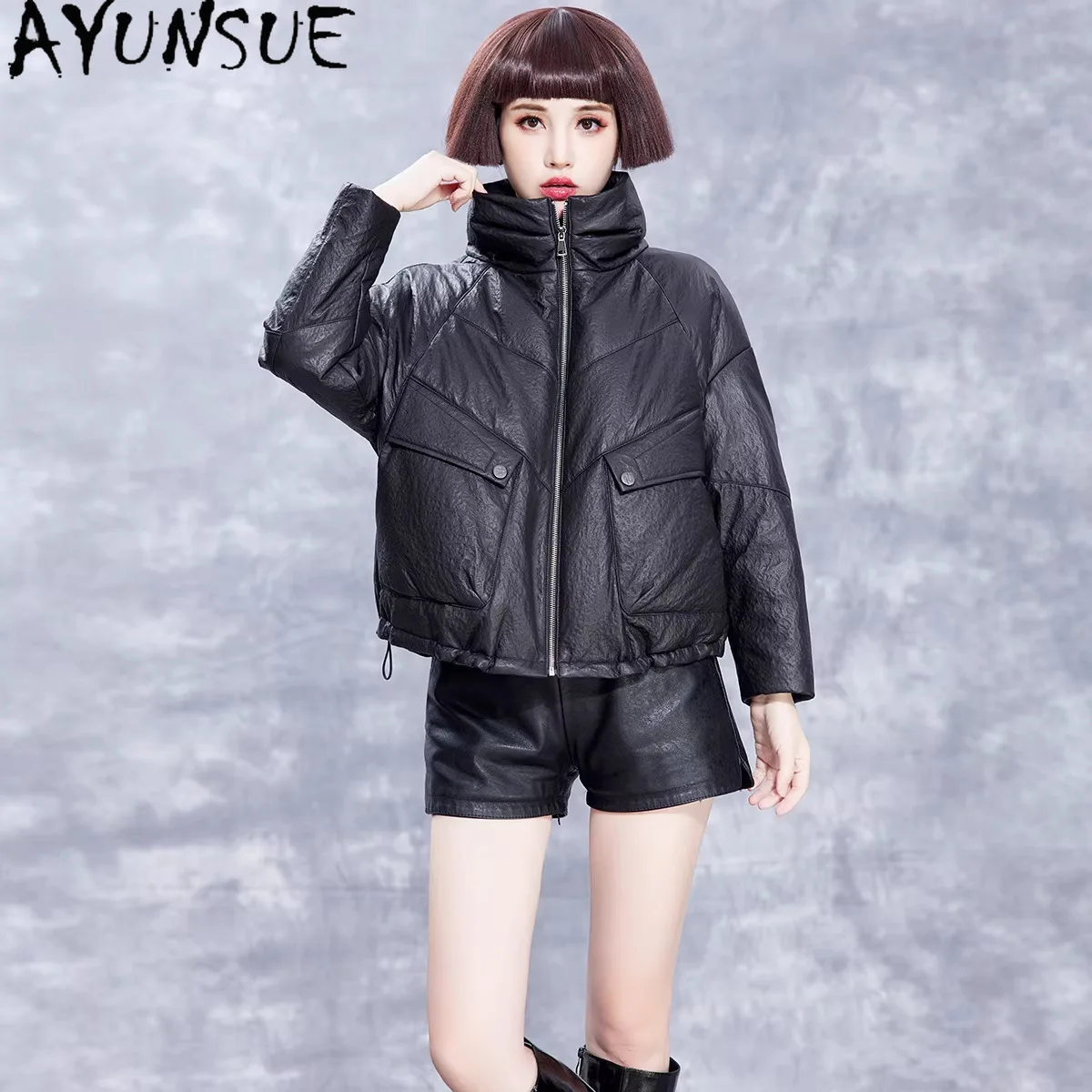 

AYUNSUE Genuine Leather Jacket Women Short Winter Clothes Fashion Sheepskin Down Coats Female Black Loose Fit Jaqueta Feminina