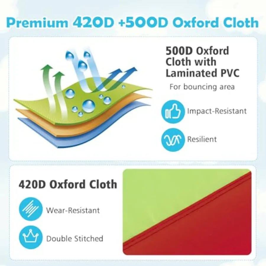 Castelo Inflável para Crianças para Uso Interno e Externo com Área de Salto Resistente e Escorregador, Mini Castelo Inflável com Ventilador de 480W para Crianças