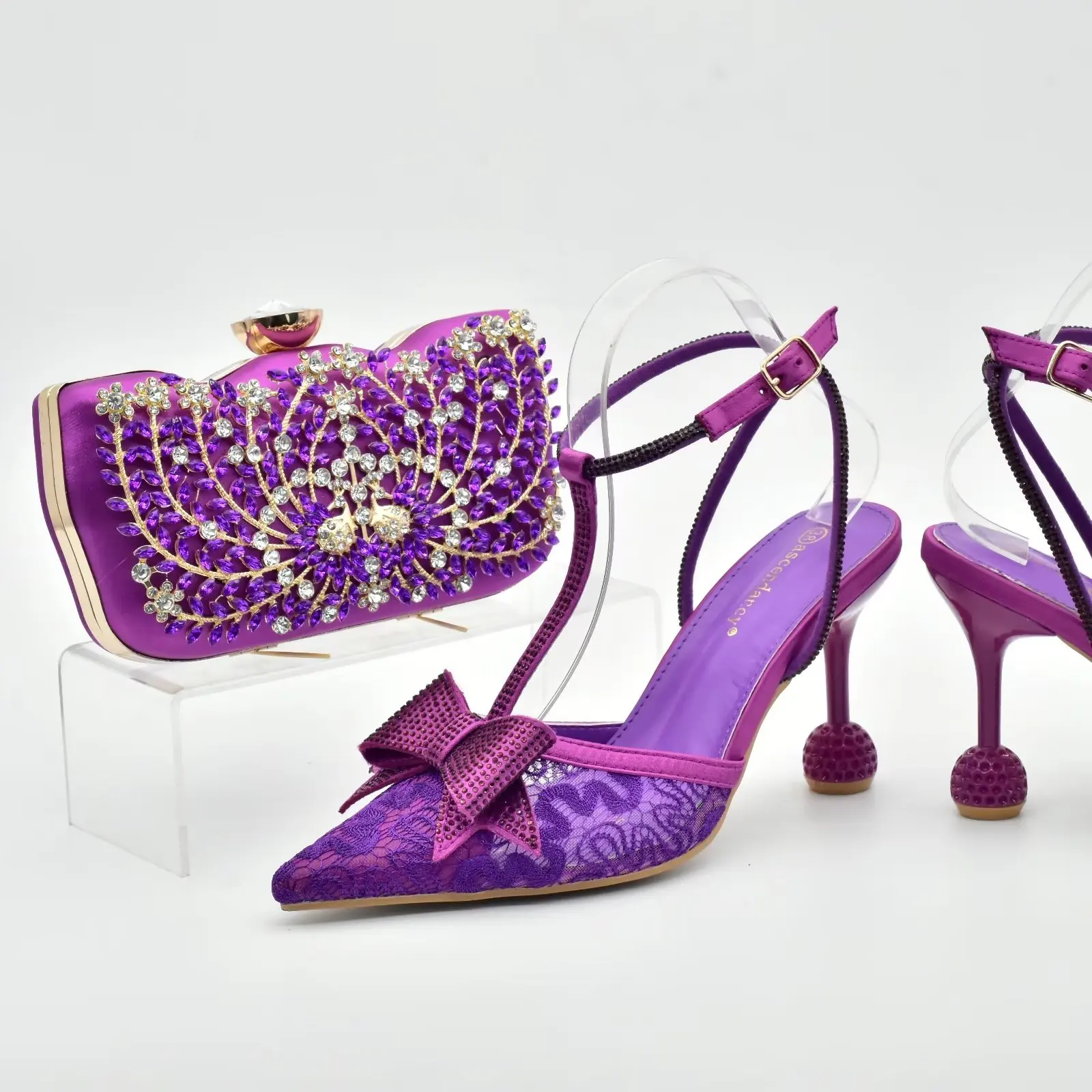 Doershow New Arrival Shoes and Bag Set African Sets 2023 PURPLE Nigerian Women Shoes and Matching Bags Set for wedding! HOA1-10