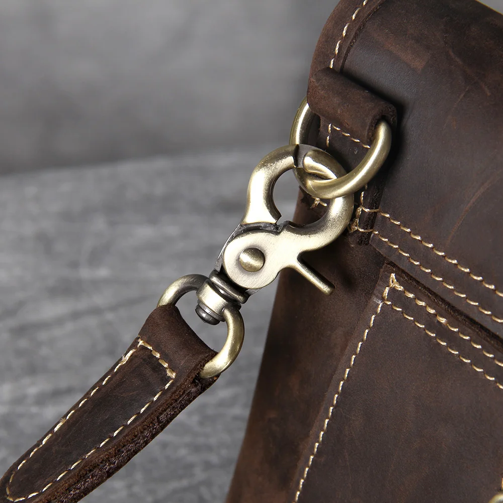 Hochwertige Echtleder-Brusttasche für Herren, Vintage Vollnarbenleder-Umhängetasche, Sling Bag, Tagesrucksack, Mini-Handytasche – Detail 11