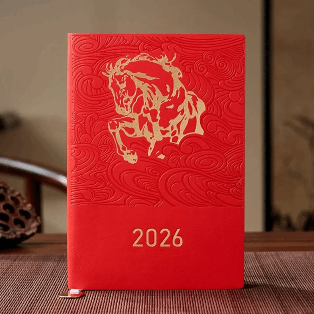 

PU Leather Year of Horse Notebook Stationary Wear-resistant Office Journal Diary Notepad Thickened Portable Class lined NoteBook