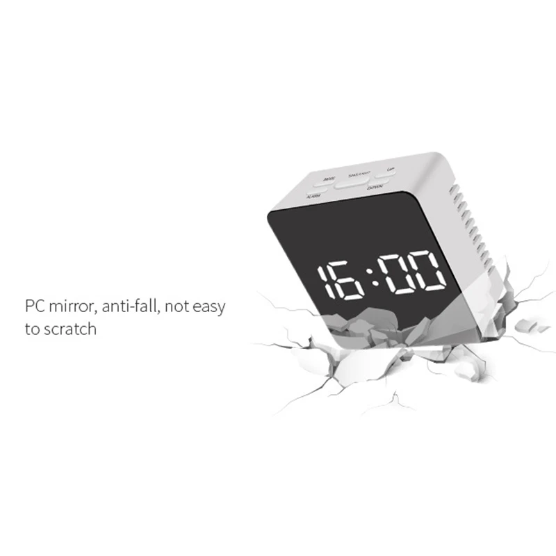 PWS Mirror Clock Alarm Clock Snooze LED Digital Table Clock Time Temperature Large Electronic Display Digital Desk Clock