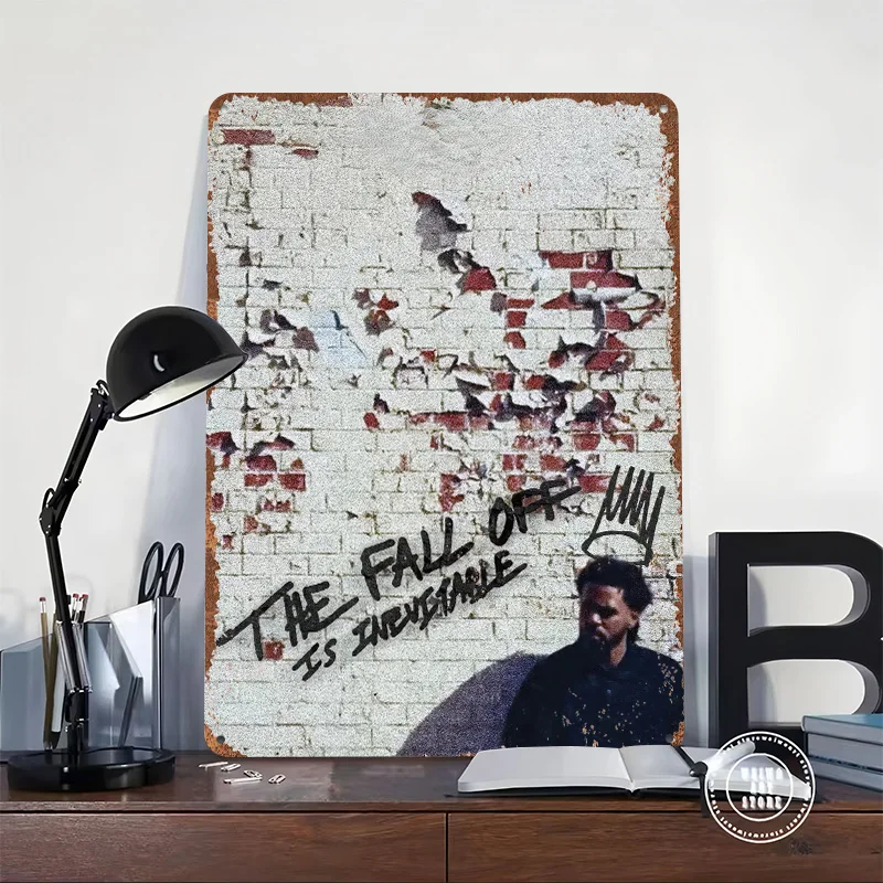 J Cole The Fall Off Is Inevitable 3D Printed Texture Poster Personalized Wall Art Retro Metal Tin Signs for Garage Accessories