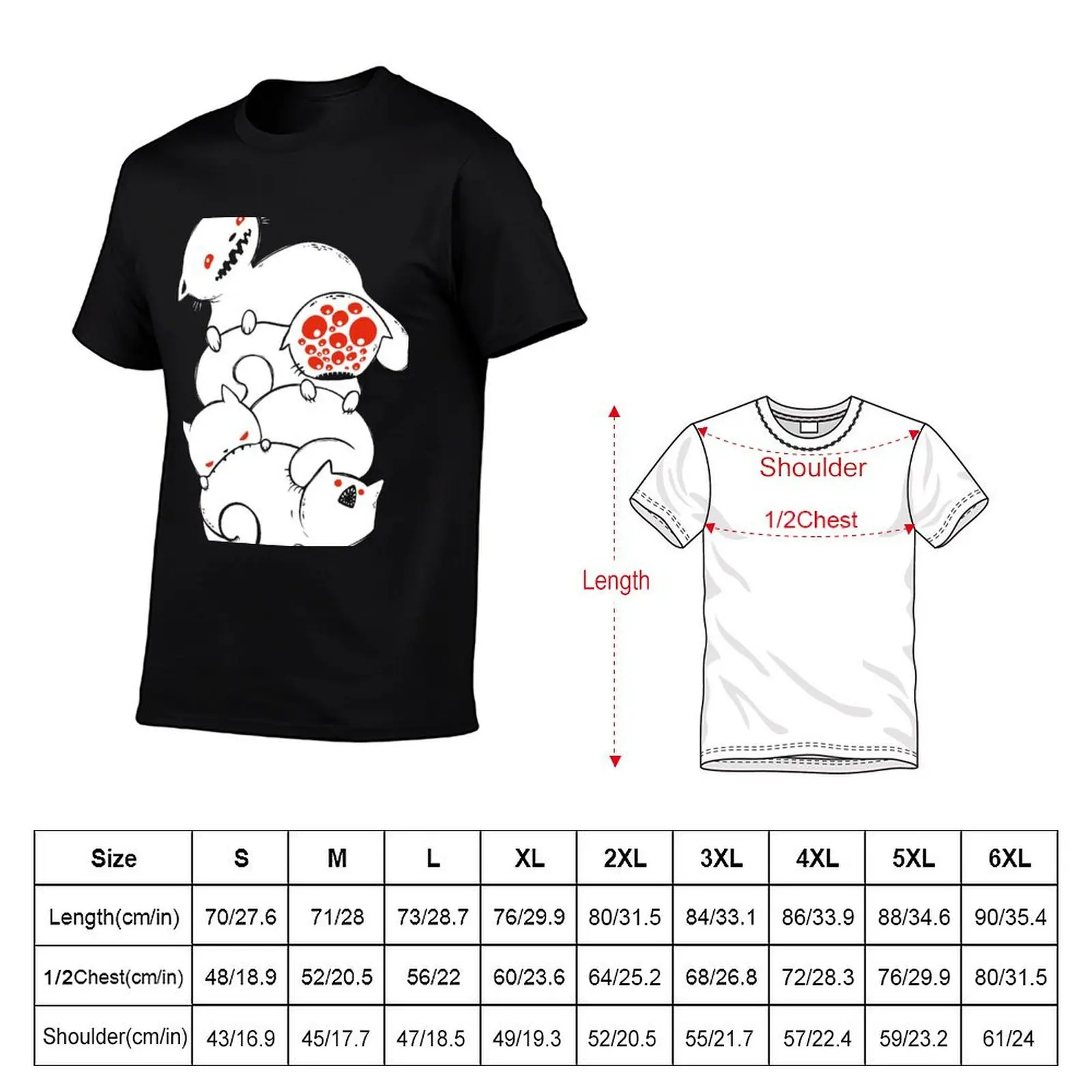 Strange Pile Of Monster Cats Drawing T-Shirt Work Wear Lightweight Tee