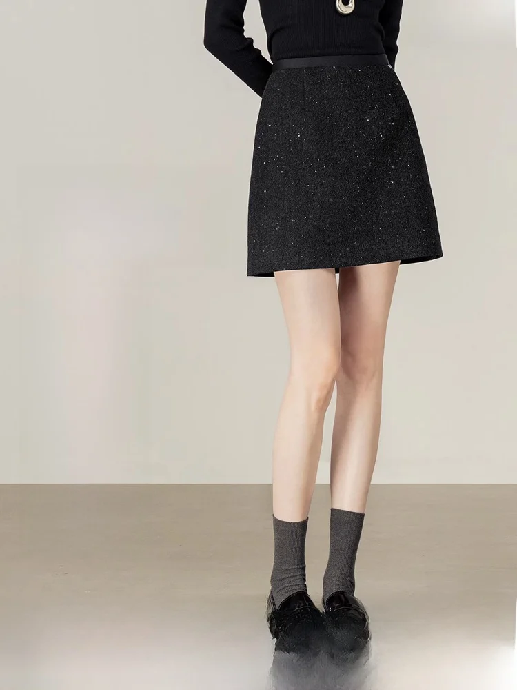 

Women's Winter A-Line Skirt Soft Warm Fce Sequin Trim High Waist Zipper Closure Stand Fit Daily Wear Polyester Blend