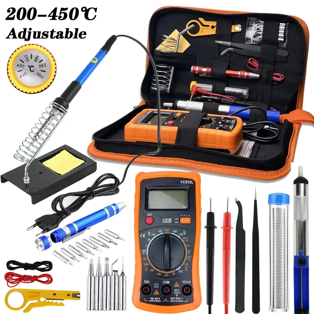 60W Digital Electric Soldering Iron Set 220V 110V Adjustable Temperature Iron Station Multimeter Welding Line Tips Solder Tool