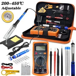 60W Digital Electric Soldering Iron Set 220V 110V Adjustable Temperature Iron Station Multimeter Welding Line Tips Solder Tool