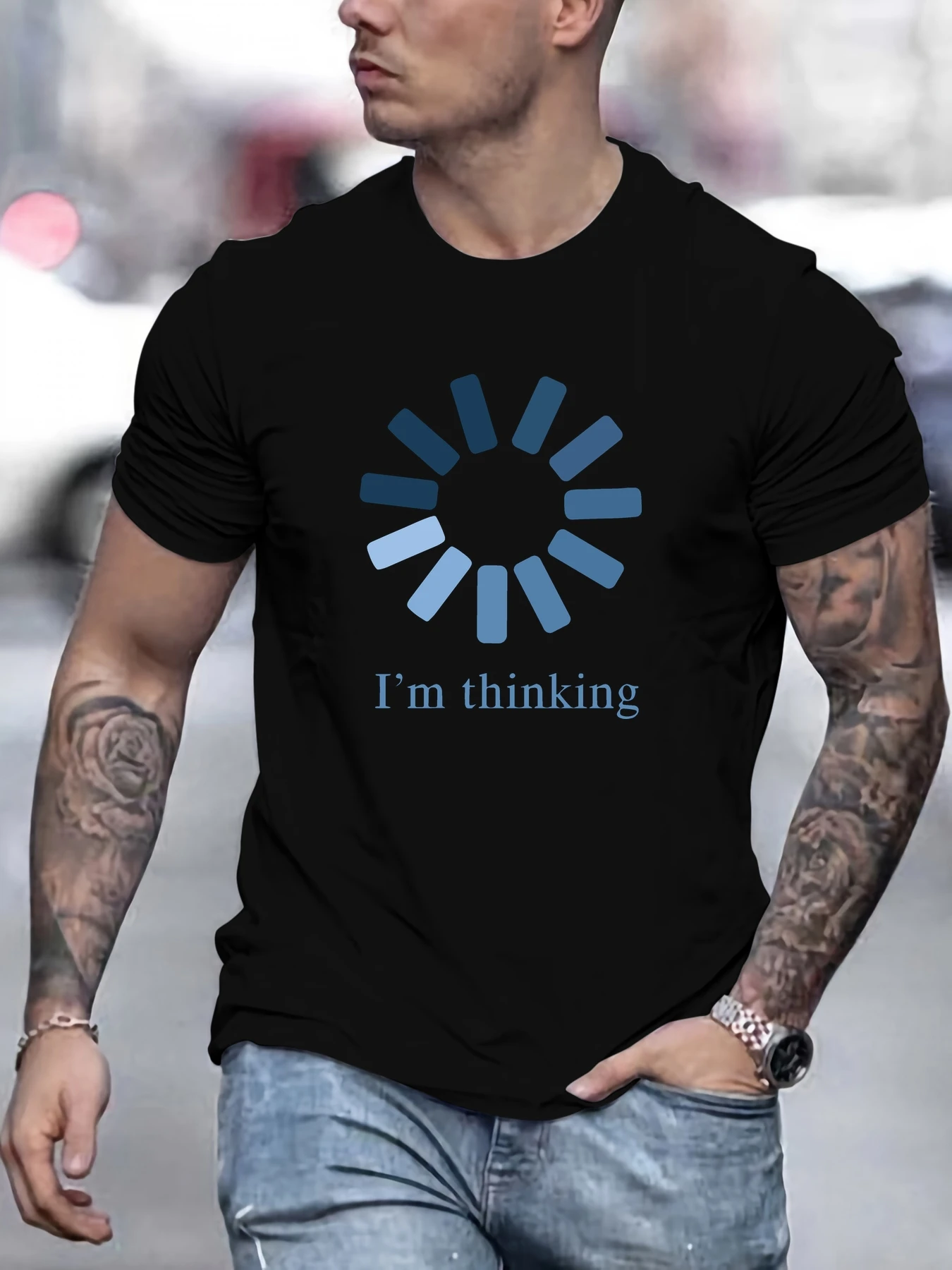 

Men's I'm thinking pattern summer casual crew neck short T-shirt
