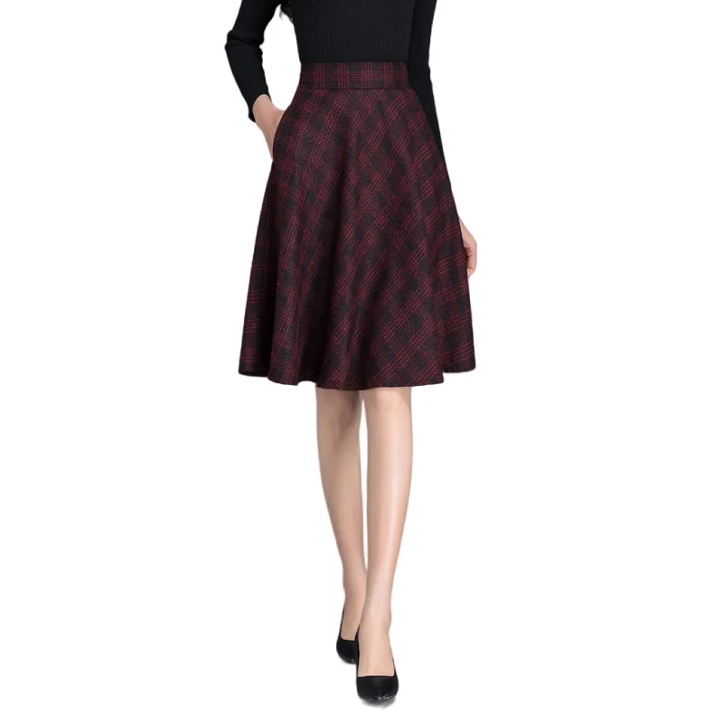 

Women'S New Spring And Fall Retro High Waist Black And White Gray Red Green Blue Pleated Plaid Casual Tennis Skirt