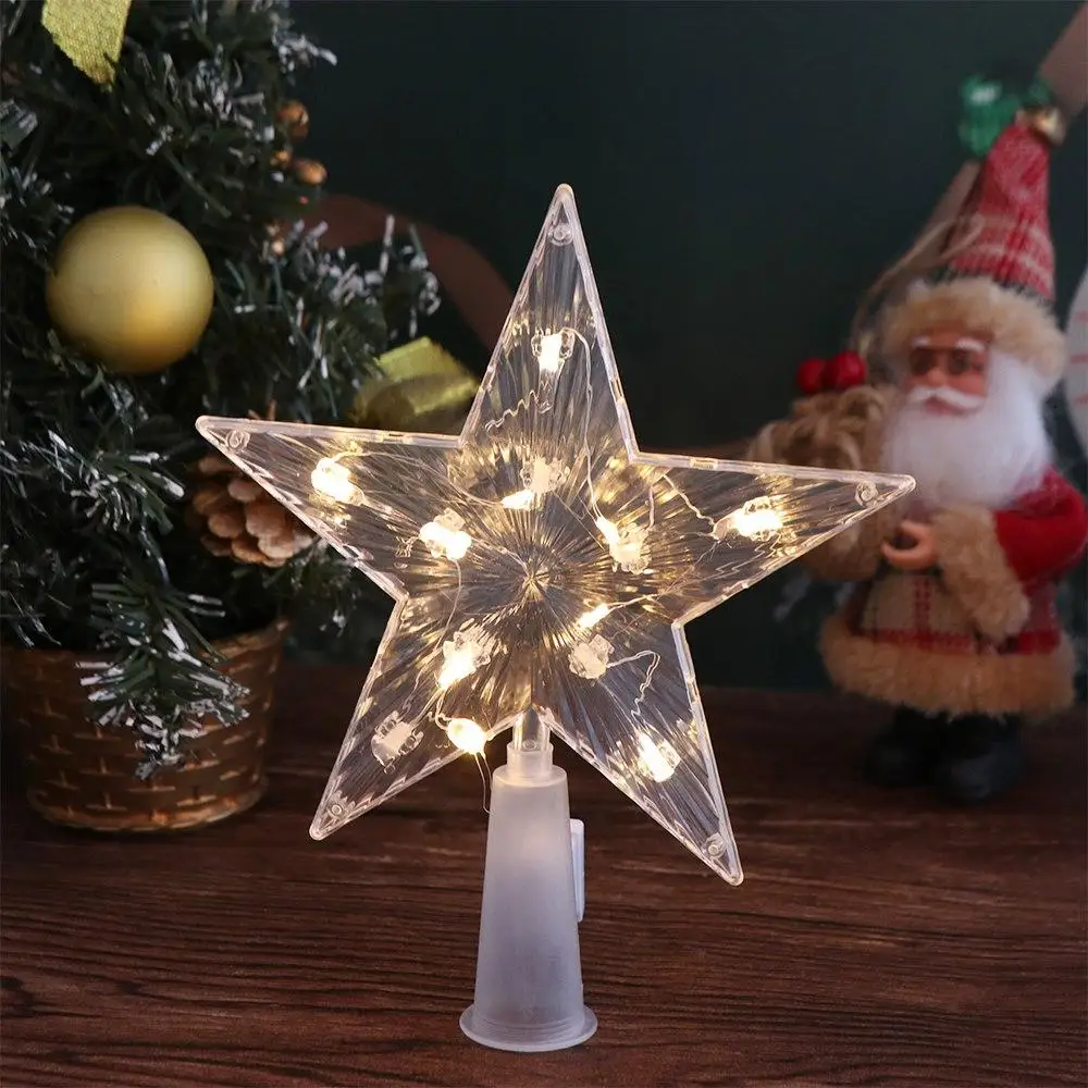 Estrella superior de árbol de Navidad brillante, estrella brillante de cinco puntas, lámpara de estrellas LED, adornos coloridos para árbol de Navidad