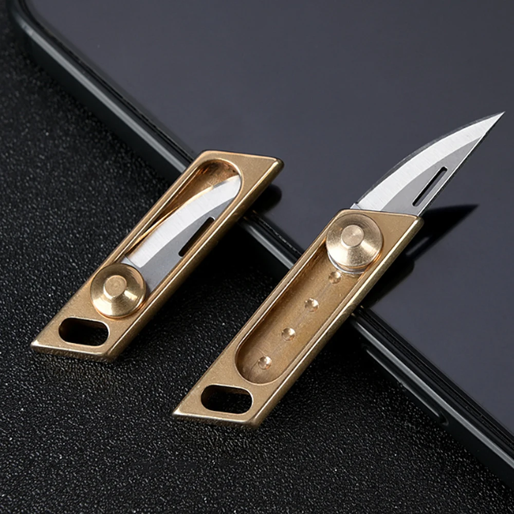 

Pure brass Mini Push Knife brass Sharp Portable Edc Keychain Pendant Unpacking Express Opening