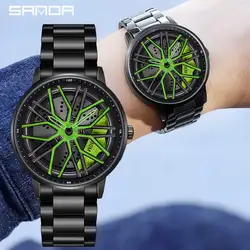 360 Degree Rotating Rim Hub Sports Car Watches Men Watches Waterproof Stainless Steel Wheel Wristwatch Car Quartz Men Watches