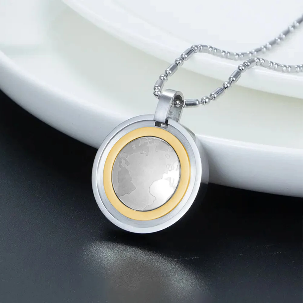 Stainless Steel Health Necklace Round Healing Pendant for Men with Volcanic Stone Charms Jewelry Gift Box