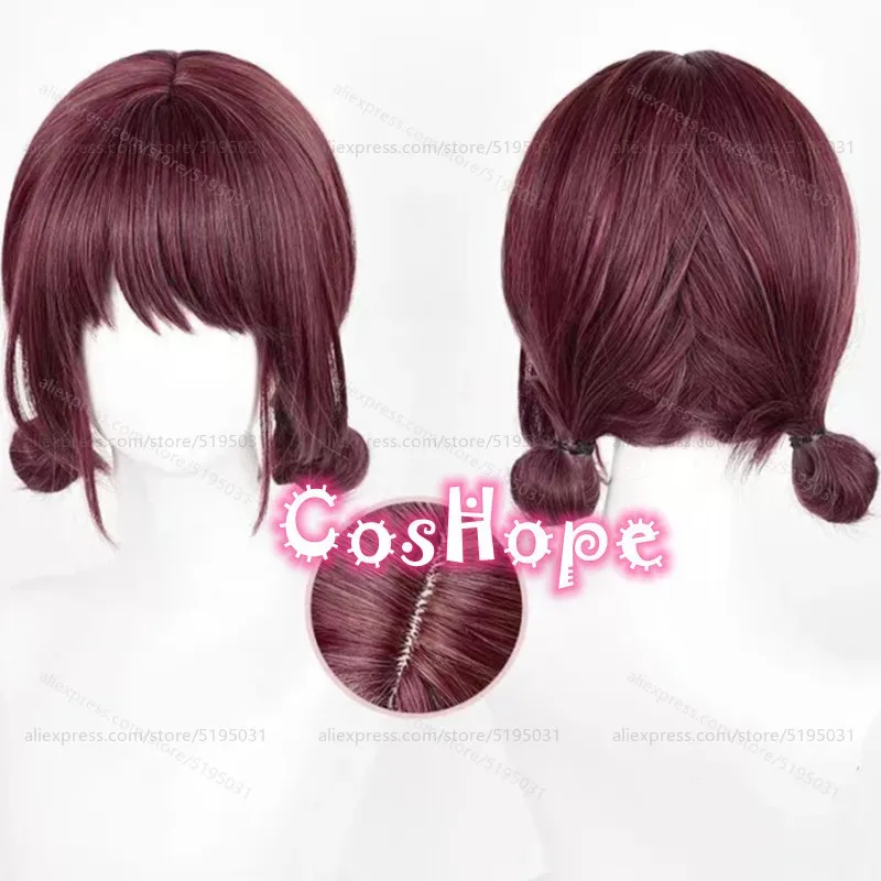 

NINA ISERI Cosplay Wig Unisex 30cm Short Hair with Buns Dark Rose Wig Cosplay Anime Cosplay Wigs Heat Resistant Synthetic Wigs
