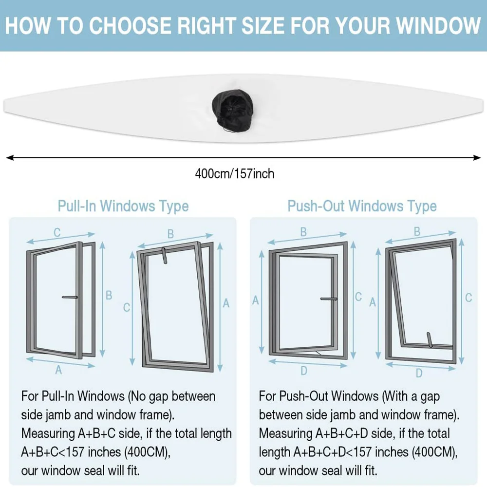 Waterproof Window Seal for Portable Air Conditioner Tilting Sloping Windows Easy to Install Double  with Tension Rope