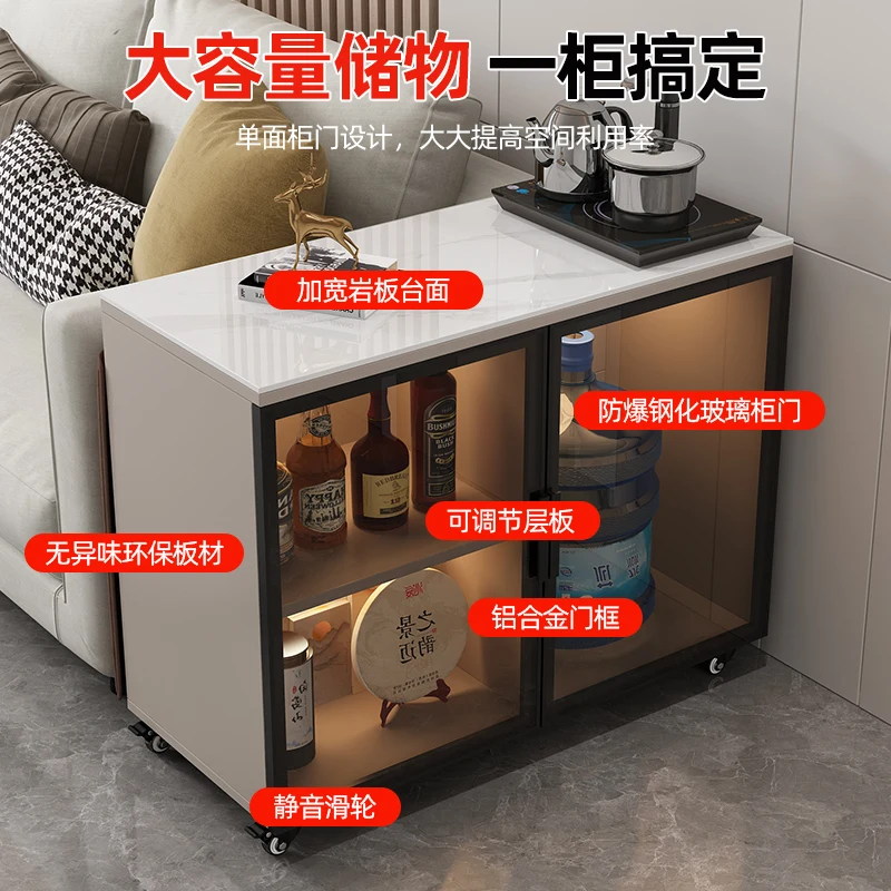 Light luxury rock slab sofa side cabinet, living room side cabinet, household removable side locker, tea cabinet, storage