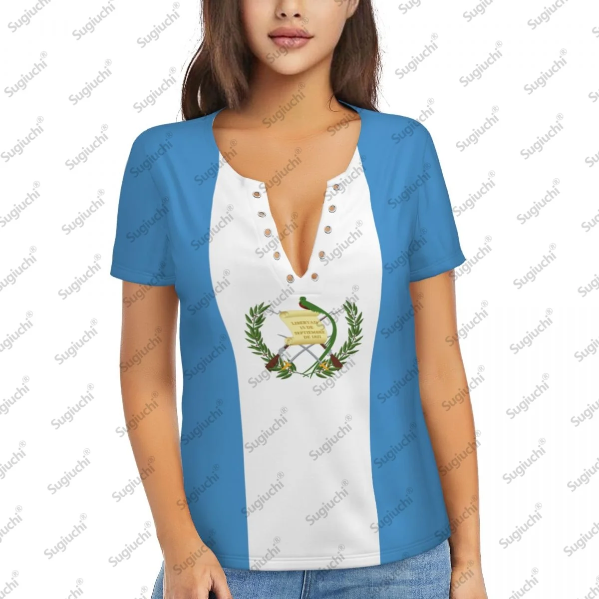 

Сексуальные женские футболки с глубоким v-образным вырезом и флагом Гватемалы 2025 года, модные футболки с 3D короткими рукавами, женская одежда, топы, повседневная блузка для девочек, футболки