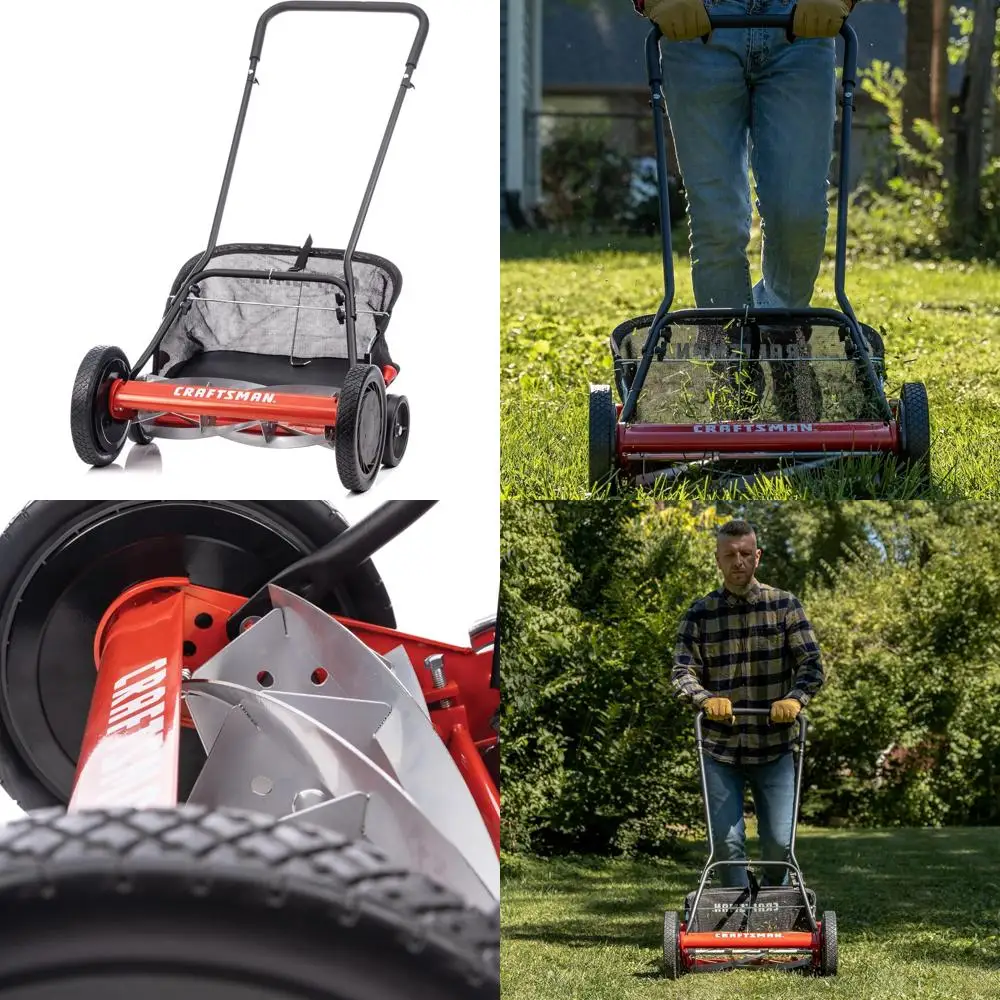 

18-Inch 5-Blade Push Reel Mower with Grass Catcher, Red, Ideal for Small Lawns and Eco-Friendly Maintenance