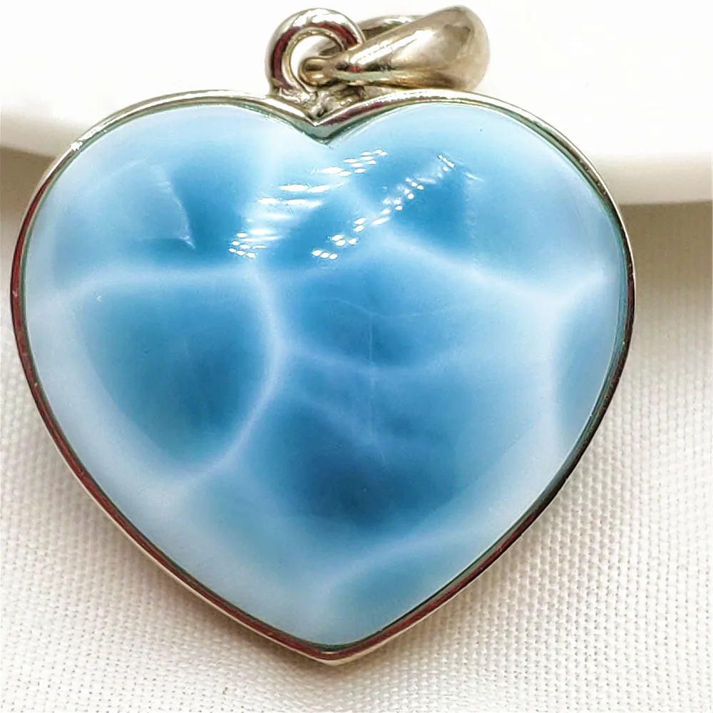 Natural Blue Larimar Pendant Women Men 22.6*15.6mm Water Pattern 18K Gold Crystal Love Necklace From Dominia AAAAAAA