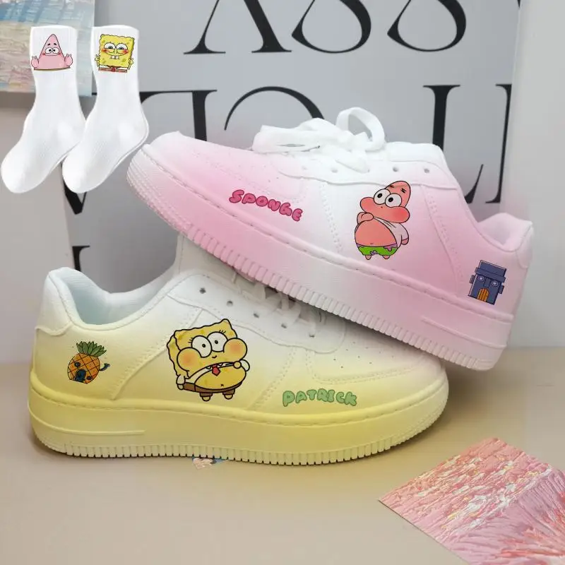 2024 Spring New SpongeBob SquarePants plus size colorful Small White With Thick Soles Low Top Board gril women Shoes