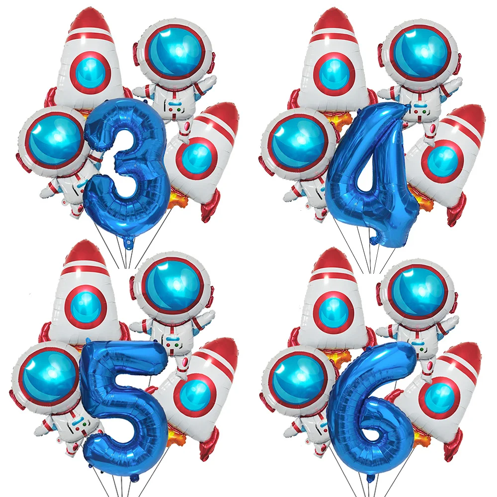 Astronaut Foil Balloons Set Boy Birthday Party 32inch Blue Number Balloon Universe Space Theme 1th 9th birthday Party Decoration