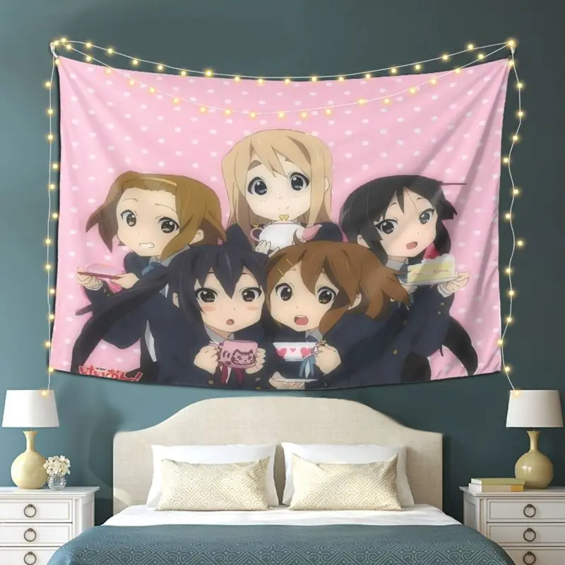 VIKAMA Wall Tapestry Light Sound Girl Five Afternoon Tea Tapestry Pink Wave Point Anime Character Printing Print Tapestry
