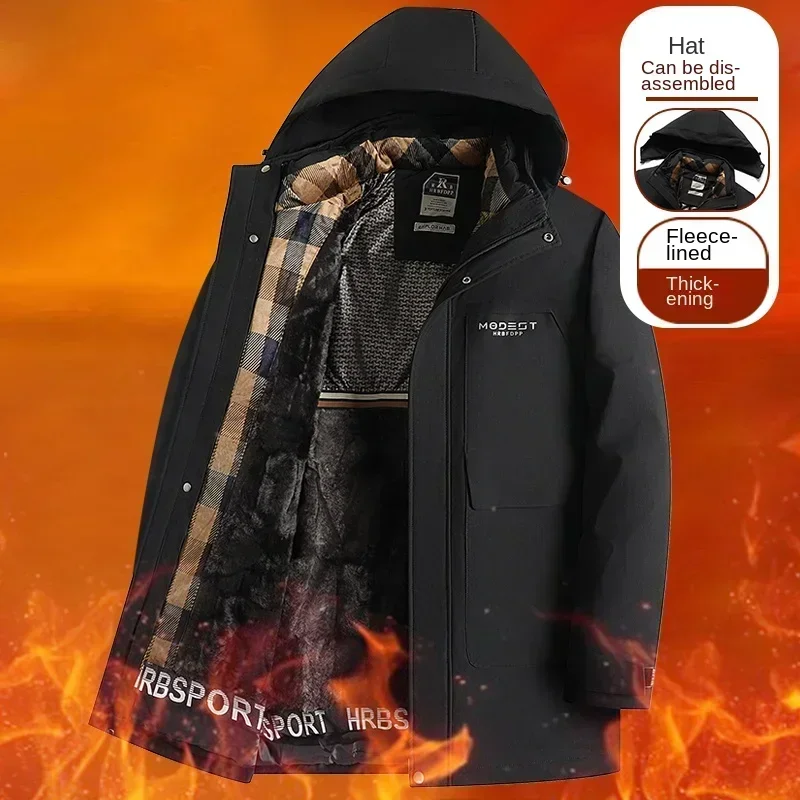 Chaqueta acolchada de algodón para hombre, de longitud media, de felpa, con forro desmontable, para invierno