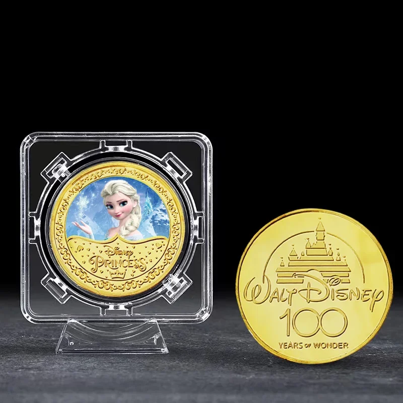 Disney Princess Commemorative Action Anime Figure Coin Ariel Belle Snow White Anna Elsa Coin Cute Cartoon Ornament Children Gift