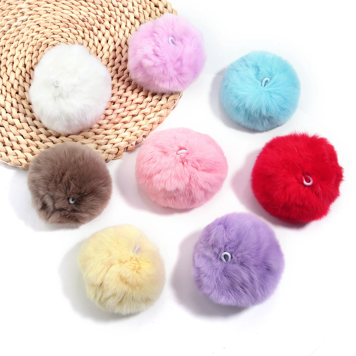 1Pcs/Lot 8cm Genuine Mink Fur Covered Ball Beads Colorful Charm Pompom Beads For DIY Crafts Materials Ornament Making Supplies