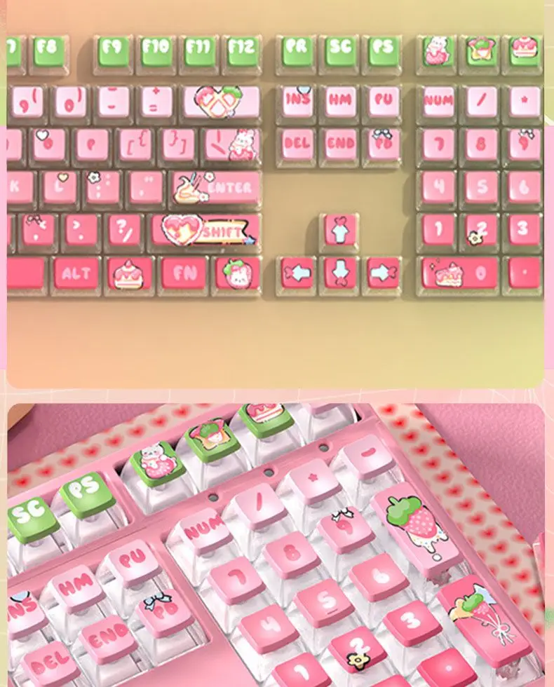 기계식 키보드용 딸기 푸딩 반투명 키캡, 116 키, ASA 프로파일 승화 키캡, 키보드 액세서리